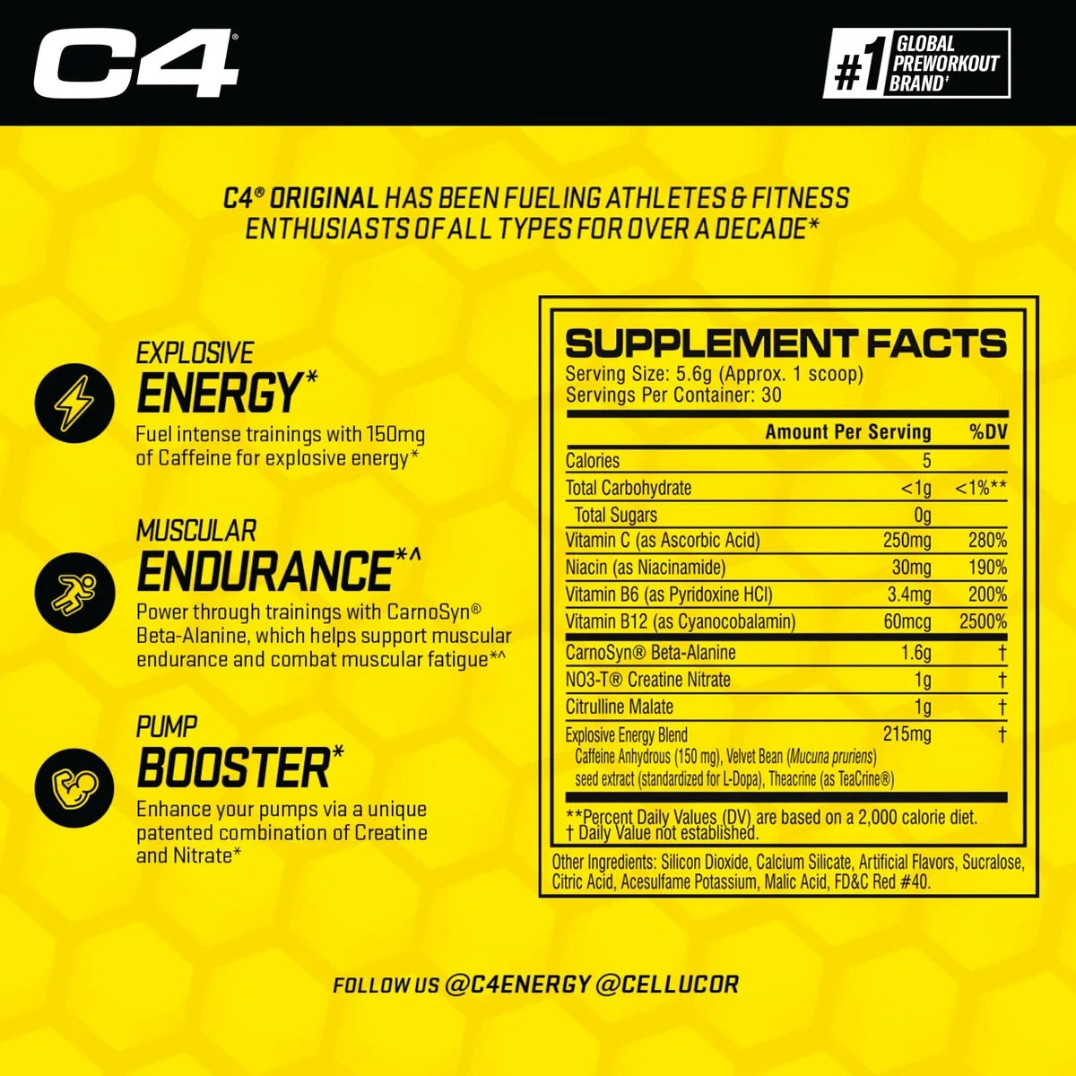 Cellucor C4 Original – Pre Entrenamiento Energético Sin Azúcar Sabor Sandía (30 Porciones)