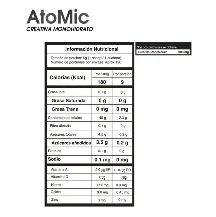 Atomic Creatina Monohidrato 600 g | 60 servicios